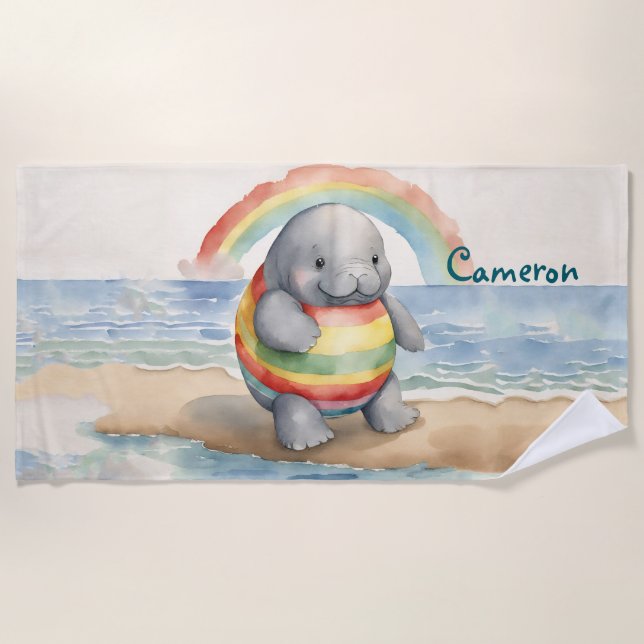 Serviette De Plage Manatee Genre Neutre Personnalisé (Devant)