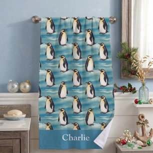 Serviette De Plage Manchot animal arctique côtier bleu aqua