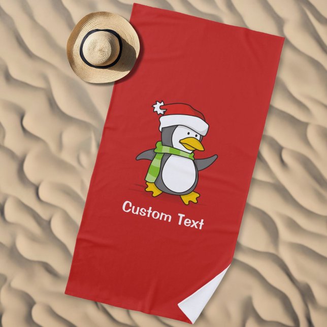 Serviette De Plage Manchot de Noël marchant sur la neige (Créateur téléchargé)