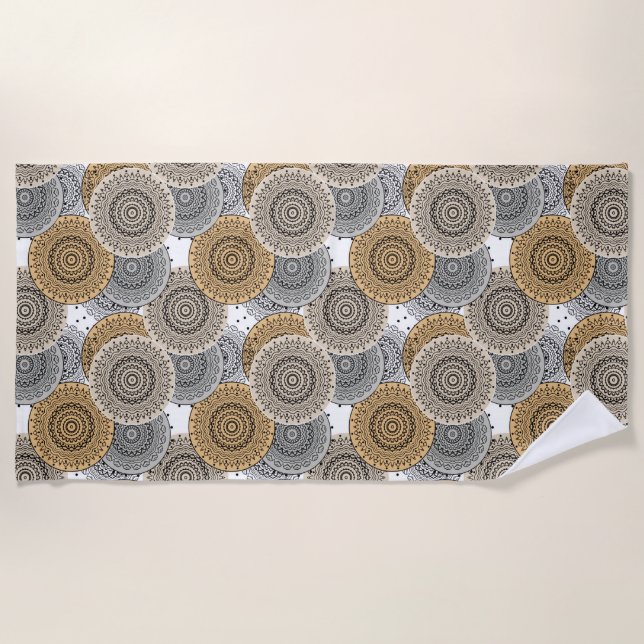 Serviette De Plage Mandala arabe motif gris beige à l'orientale (Devant)