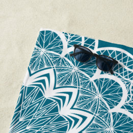 Serviette De Plage Mandala blanc sur fond bleu