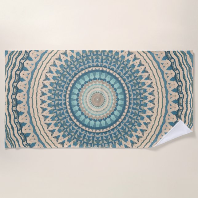 Serviette De Plage Mandala bleu clair Turquoise  (Devant)
