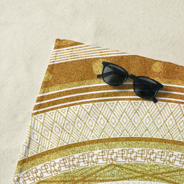Serviette De Plage Mandala d'or et de paillettes (En situation)