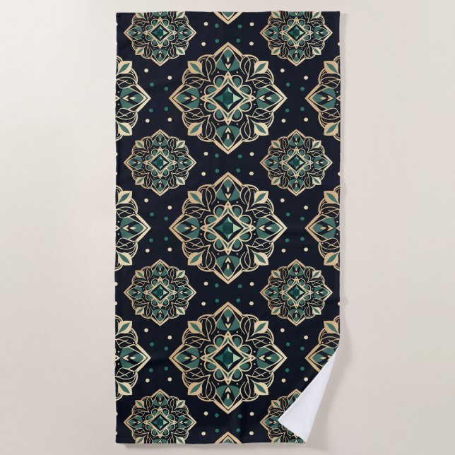 Serviette De Plage Mandala émeraude dorée (Devant)