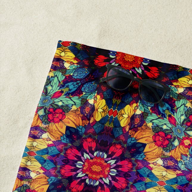 Serviette De Plage mandala floral coloré (En situation)