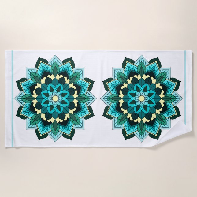 Serviette De Plage Mandala Motif 02 en aqua (Devant)