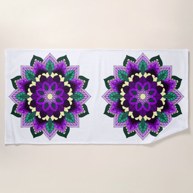 Serviette De Plage Mandala Motif 02 en violet (Devant)