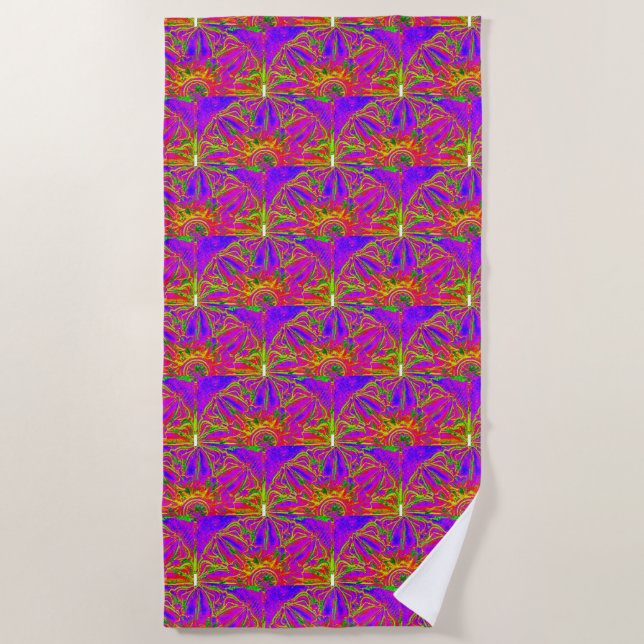 Serviette De Plage mandala violet motif jaune (Devant)