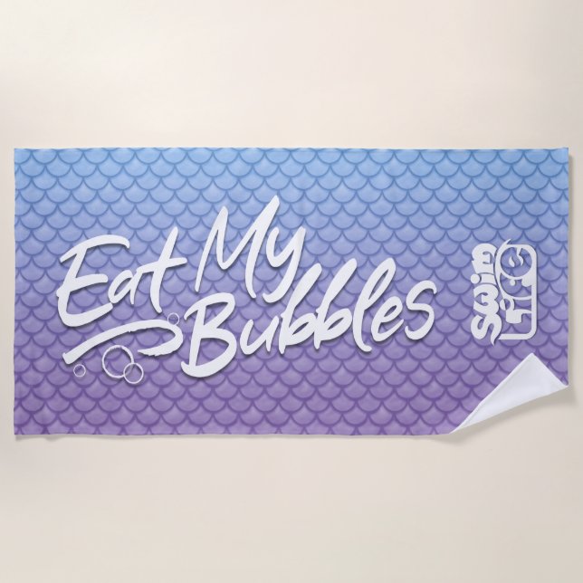 Serviette De Plage "Mangez mes bulles" Balances Bleu/Violet (Devant)