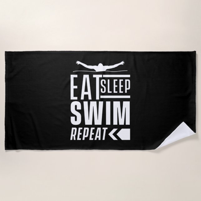 Serviette De Plage Mangez Sleep Swim Répéter (Devant)