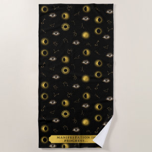 Serviette De Plage Manifestation Soleil céleste & Lune Zodiaque Oeil