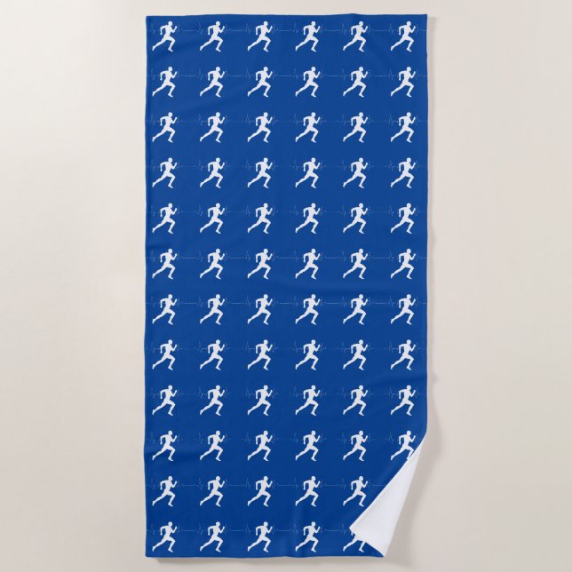 Serviette De Plage Marathon Coureurs & Heartbeat Line sur Blue (Devant)
