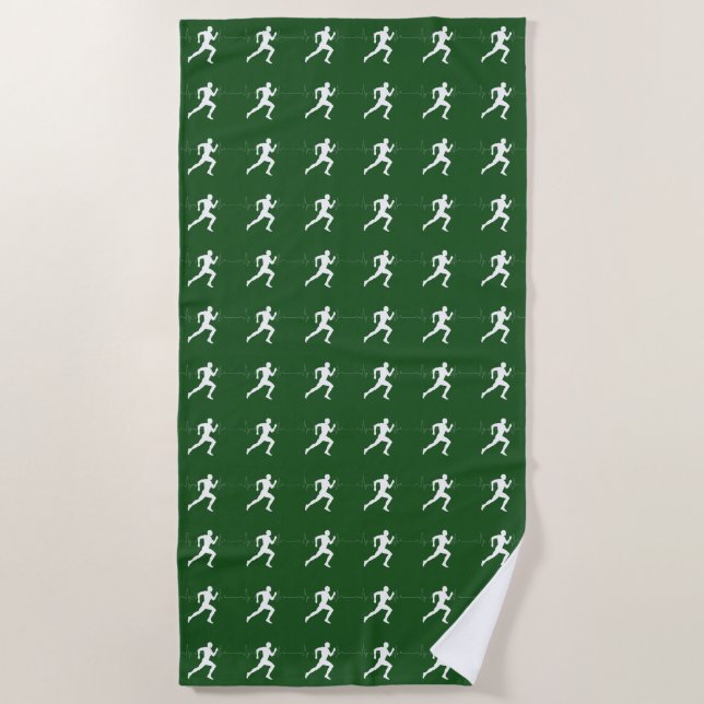 Serviette De Plage Marathon Runners & Heartbeat Line sur Deep Green (Devant)