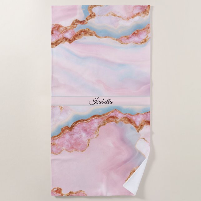 Serviette De Plage Marble Agate tendance Blue Rose Gold Collection (Devant)
