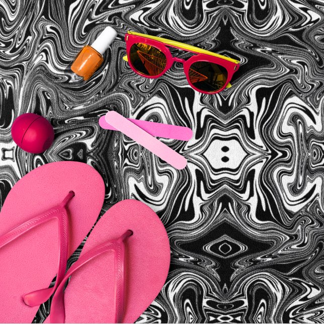 Serviette De Plage Marbre Abstrait noir et blanc liquide (Créateur téléchargé)