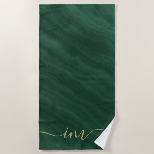 Serviette De Plage Marbre Abstrait vert avec initiales personnalisées