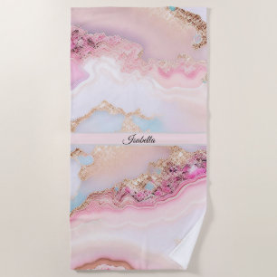 Serviette De Plage Marbre Agate Populaire Blue Rose Gold Collection