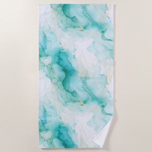 Serviette De Plage Marbre blanc Mint Green Gold (Devant)
