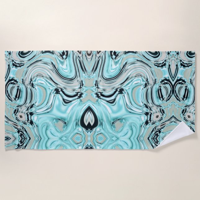 Serviette De Plage marbre chic tourbillons menthe aqua bleu ondulatio (Devant)