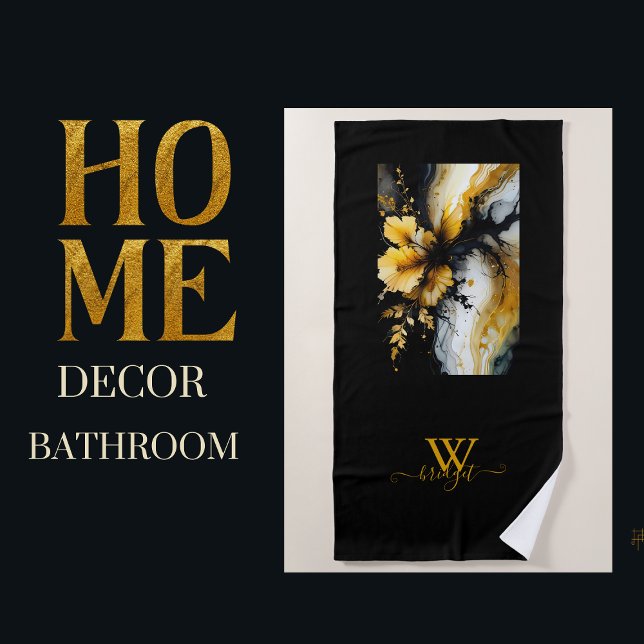 Serviette De Plage marbre de fleurs d'or noir (Créateur téléchargé)