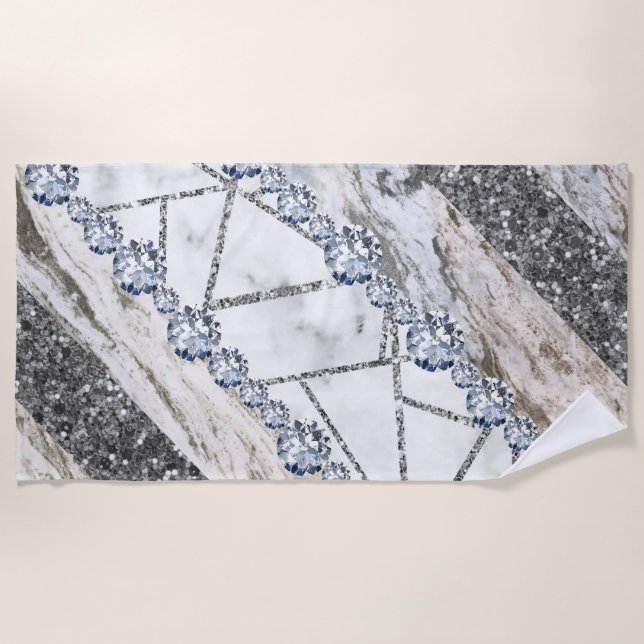 Serviette De Plage Marbre gris or blanc (Devant)