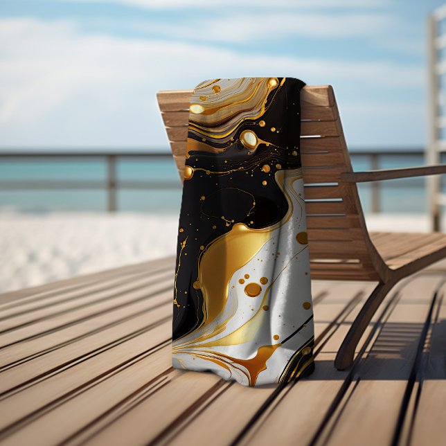 Serviette De Plage Marbre luxueux doré glamour féminin noir blanc (Créateur téléchargé)