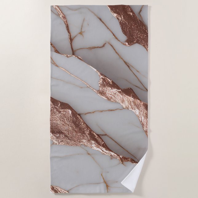 Serviette De Plage Marbre Pailleté Cuivre Tendance (Devant)