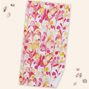 Serviette De Plage Marbre rétro Abstrait Motif rose jaune rouge