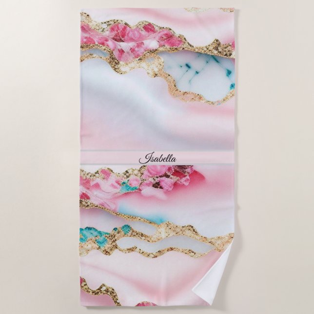 Serviette De Plage Marbre rose clair Agate Collection populaire (Devant)