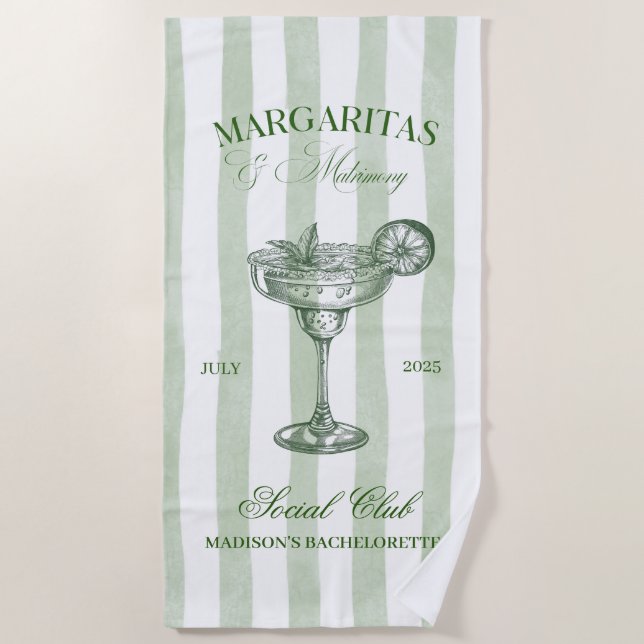 Serviette De Plage Margaritas et Mariage à rayures Bachelorette (Devant)