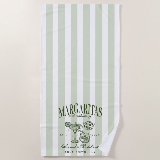 Serviette De Plage Margaritas modernes rétro et Bach strié de mariage (Devant)