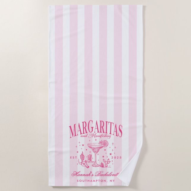 Serviette De Plage Margaritas modernes rétro et Bach strié de mariage (Devant)