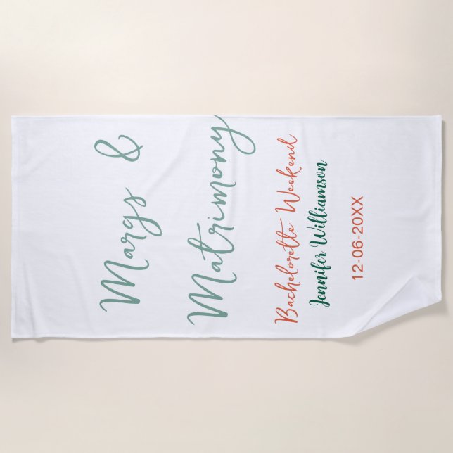 Serviette De Plage Margs et matrimone ajouter nom date enterrement de (Devant)