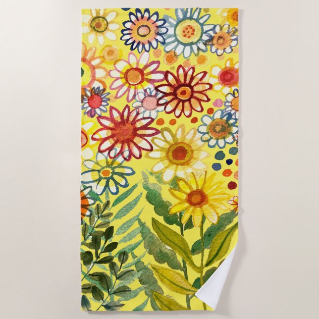 Serviette De Plage marguerites et tournesol (Devant)