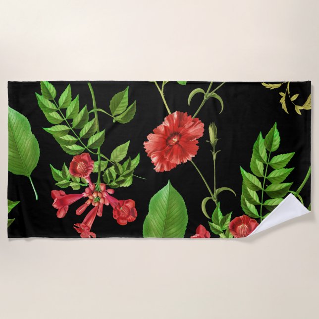 Serviette De Plage Marguerites Rouges à Motif de Feuilles (Devant)