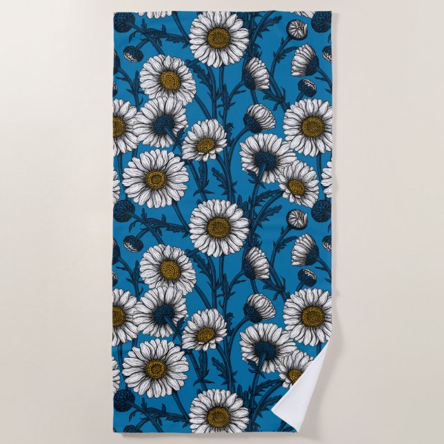 Serviette De Plage Marguerites sur bleu (Devant)