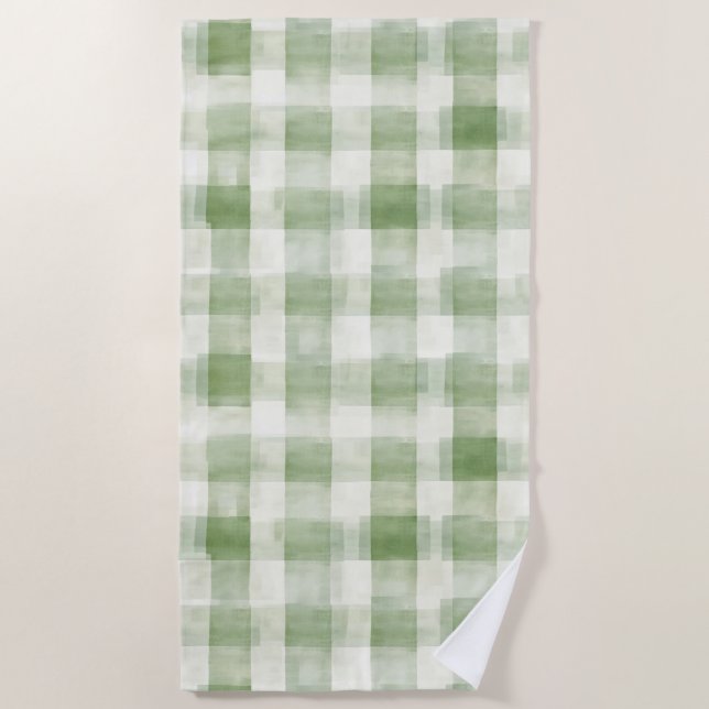 Serviette De Plage Mariage Champêtre Vert Crème Carreaux Shower de Ma (Devant)