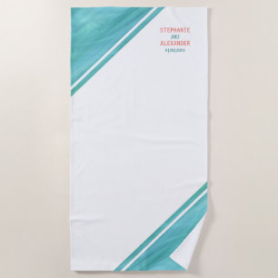 Serviette De Plage Mariage de corail Turquoise personnalisé