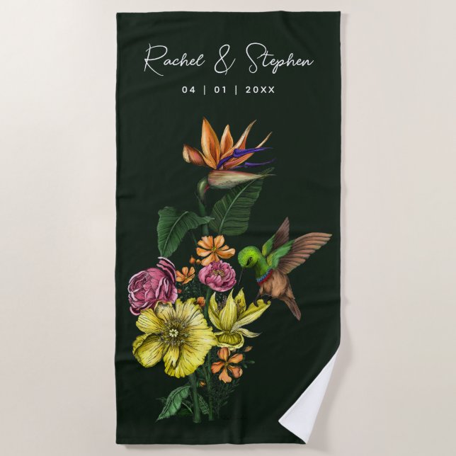 Serviette De Plage Mariage Été Floral Élégant Tropical avec Colibri (Devant)