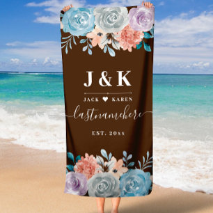 Serviette De Plage Mariage floral Monogram Boho