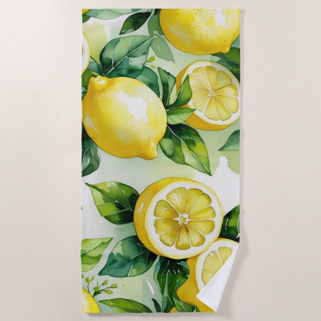 Serviette De Plage Mariage moderne lemon bleu floral script douche de (Devant)