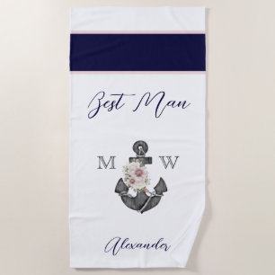 Serviette De Plage Mariage Naution Floral Anchor Rose Navy Meilleur H