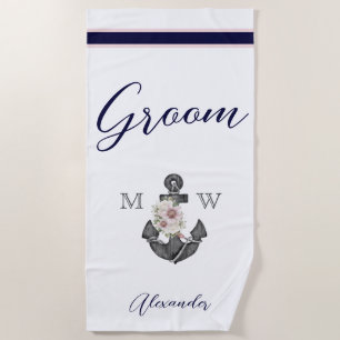 Serviette De Plage Mariage nautique Ancre florale Brides de marine ro
