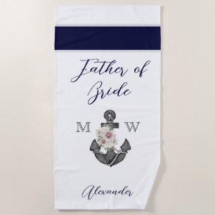 Serviette De Plage Mariage nautique Floral Ancre Marine Grey Groomsma