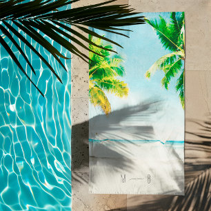 Serviette De Plage Mariage Tropical Rétro Palmiers Plage Océan Bleu