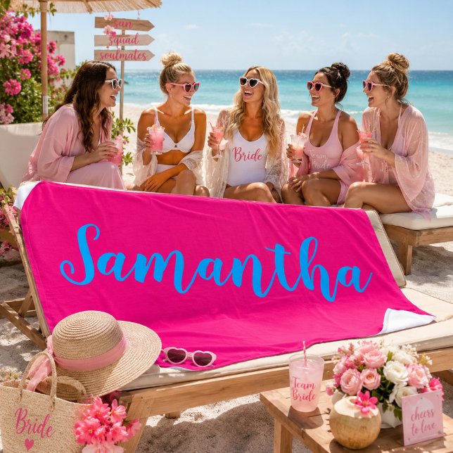 Serviette De Plage Mariée côté plage Tribu Rose Chaud  (Créateur téléchargé)