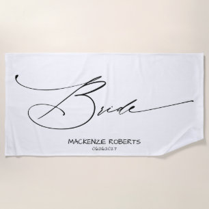 Serviette De Plage Mariée Écriture moderne noire personnalisée