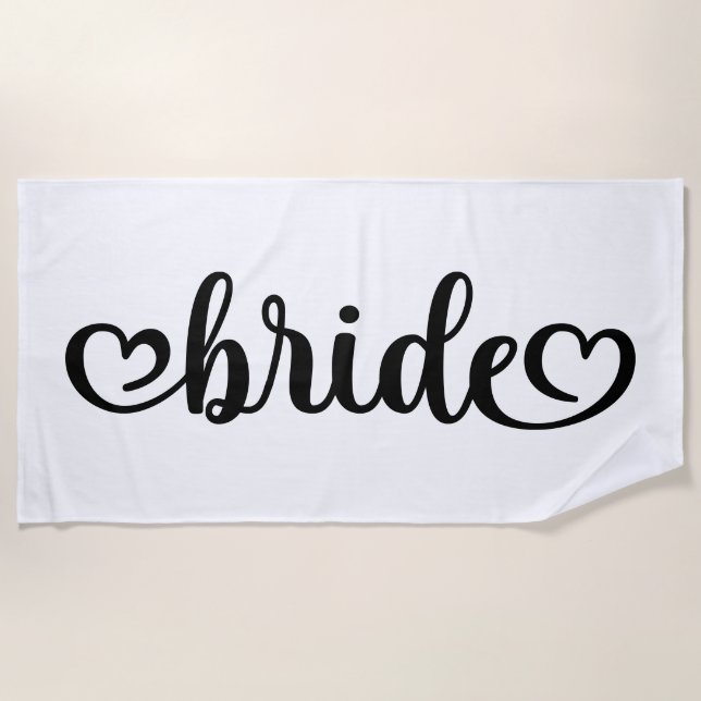 Serviette De Plage Mariée Lettering Hearts (Devant)