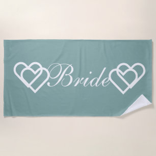 Serviette De Plage Mariée Mariage Turquoise Coeurs blancs