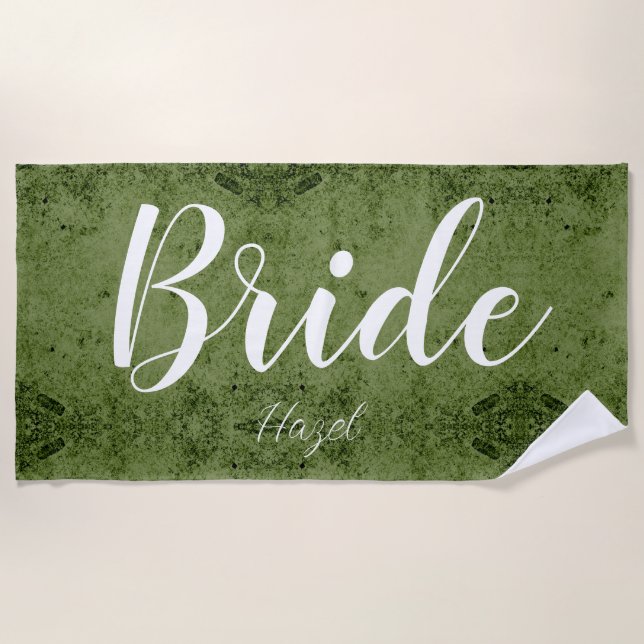 Serviette De Plage Mariée Personnalisé EVJF Bride Script Blanc (Devant)